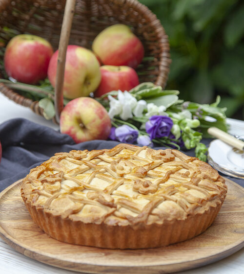 Pink Lady® apple and caramel lattice pie